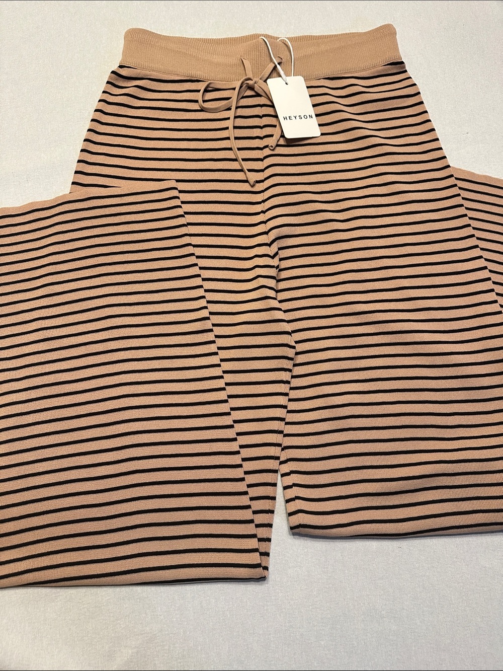Weyson Tan & Black Striped Wide-Leg Knit Travel Comfy Pants 🖤🤎🔥